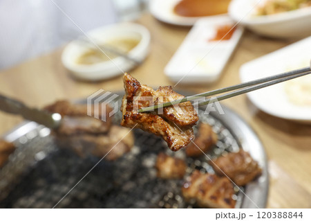 Korean bbq food. Marinated pork ribs 120388844