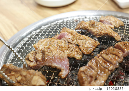 Korean bbq food. Marinated pork ribs 120388854
