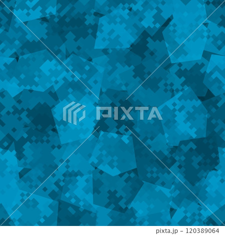 Denim blue military camouflage seamless pattern. Urban digital pixel style. 120389064