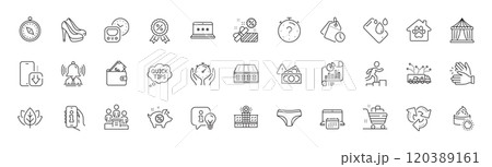 Hospital building, Circus tent and Phone download line icons. Pack of Travel compass, Fraud, Sun cream icon. Info app, Grocery basket, Mattress pictogram. Laptop password. Line icons. Vector 120389161