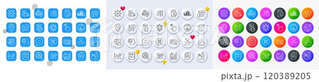 Search employees, Fake news and Documents line icons. Square, Gradient, Pin 3d buttons. AI, QA and map pin icons. Pack of Food delivery, Presentation board, Job interview icon. Vector 120389205