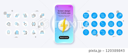Cursor, Leadership and Podium line icons. Phone mockup with 3d energy icon. Pack of Bitcoin pay, Budget accounting, Foreman icon. Wallet, Agent, Employees teamwork pictogram. Vector 120389843