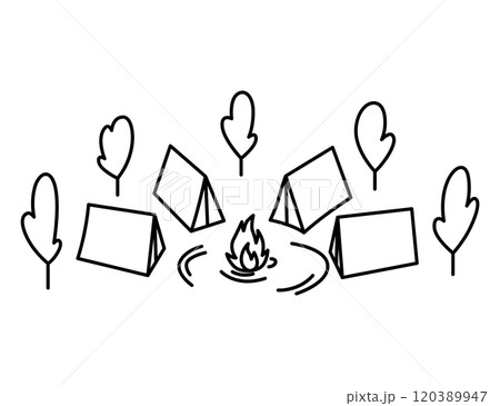 Travel camping line icon. Vector Monochrome Line Art Leisure Icon 120389947