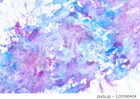 Abstract watercolor texture with swirling blue and purple brushstrokes 120390404