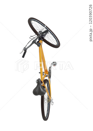 Orange bicycle standing on kickstand, top view isolated on white background, 3D illustration 120390726