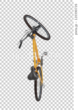 Orange bicycle standing on kickstand, top view isolated on white background, 3D illustration Orange bicycle standing on kickstand, top view isolated on white background, 3D illustration 120390726