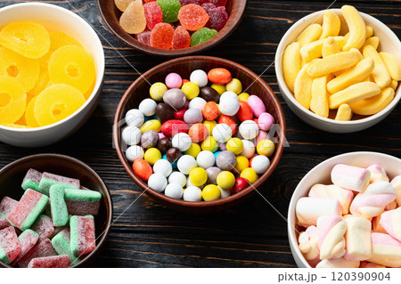 Mix of colorful candies . Top view 120390904
