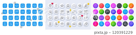 Wholesale goods, Home charging and 5g cloud line icons. Square, Gradient, Pin 3d buttons. AI, QA and map pin icons. Pack of Consult, No internet, Loan percent icon. Vector 120391229