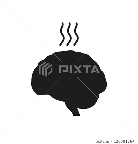 Burnout Brain Black Silhouette Icon. Mental Fatigue Sign. Hot Brain with Steam Symbolizing Exhaustion. Isolated Vector Illustration Burnout Brain Black Silhouette Icon. Mental Fatigue Sign. Hot Brain with Steam Symbolizing Exhaustion. Isolated Vector Illustration 120391264