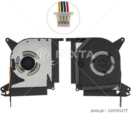 Fan, active cooling system, laptop spare part, on white background in insulation Fan, active cooling system, laptop spare part, on white background in insulation 120391277