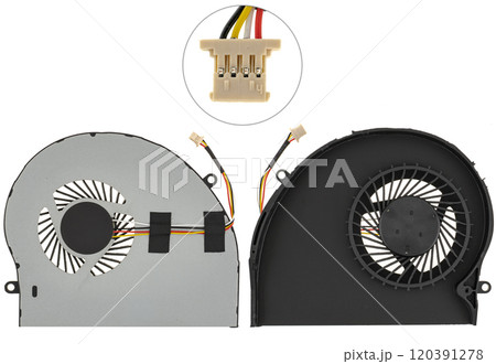 Fan, active cooling system, laptop spare part, on white background in insulation Fan, active cooling system, laptop spare part, on white background in insulation 120391278