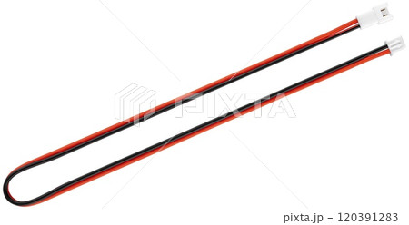 Two-pin insulated wire with connectors on the ends, mom-and-pop, on a white background 120391283