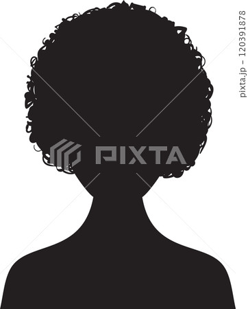 Black silhouette of a person featuring voluminous curly hair creates a striking visual, emphasizing anonymity and hairstyle 120391878