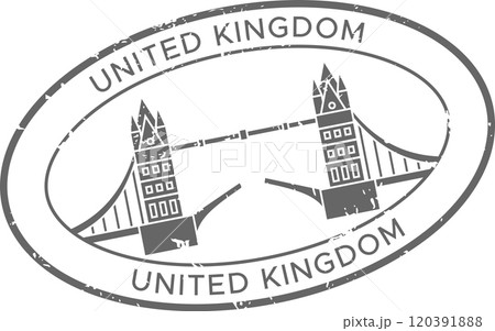 Grey oval passport stamp from the uk featuring tower bridge, perfect for travel designs evoking vacation vibes Grey oval passport stamp from the uk featuring tower bridge, perfect for travel designs evoking vacation vibes 120391888