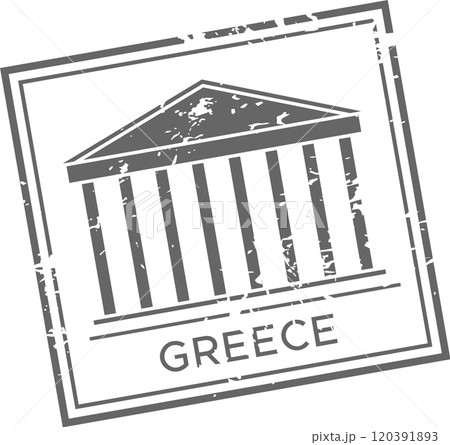Distressed gray ink stamp featuring greek architecture, symbolizing history and culture. Captures ancient landmarks, inviting exploration and wanderlust Distressed gray ink stamp featuring greek architecture, symbolizing history and culture. Captures ancient landmarks, inviting exploration and wanderlust 120391893