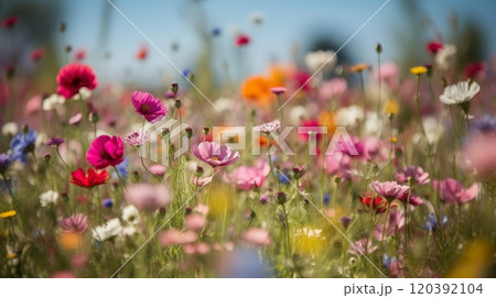 Vibrant wildflowers in a blooming meadow 120392104