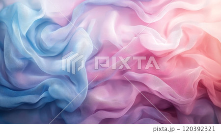Soft flowing pastel fabric in blue and pink 120392321