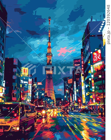 Tokyo City Beautiful Vector Illustration for Postcards, Web Sites and Your Design 120392648
