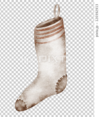Vintage Christmas sock Watercolor isolated drawing on white background. Hand drawn Rustic stocking ,celebration decoration. Old-fashioned design with style Retro. Vintage Christmas sock Watercolor isolated drawing on white background. Hand drawn Rustic stocking ,celebration decoration. Old-fashioned design with style Retro. 120392913