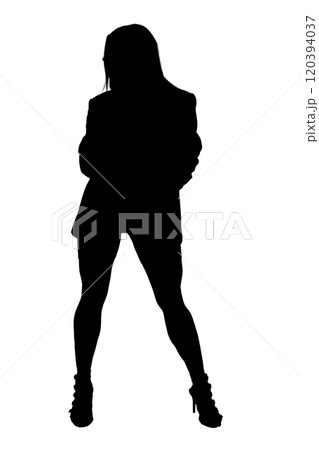 A woman silhouetted with arms crossed on a white background 120394037