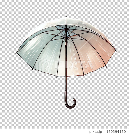 A watercolor illustration of a transparent umbrella that stands out against a black background - a design material that combines luxury and sophistication 120394150