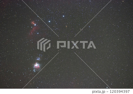 早春の星空 オリオン座の大星雲と燃える木星雲 早春の星空 オリオン座の大星雲と燃える木星雲 120394397