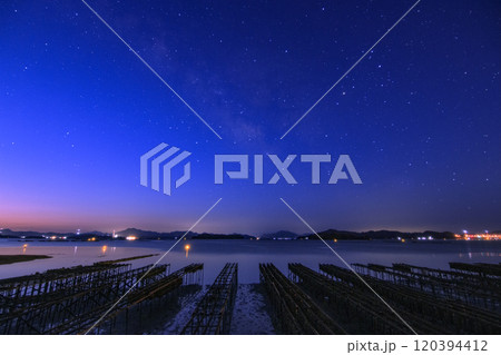 瀬戸内の春の星景 薄明の空に昇るさそり座と夏の天の川 瀬戸内の春の星景 薄明の空に昇るさそり座と夏の天の川 120394412