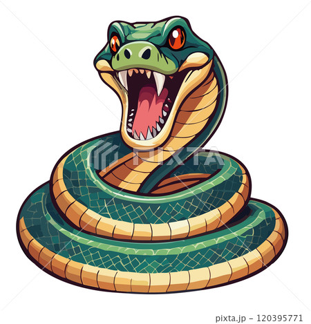 トグロを巻いたアメコミ風の蛇ヘビのイラスト 干支の動物 巳年 年賀状