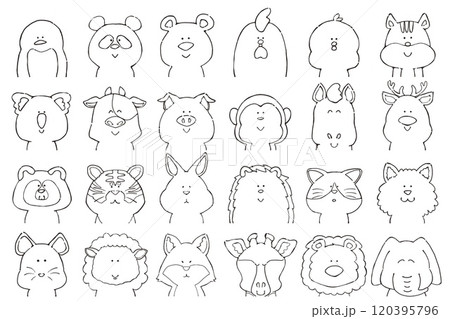 可愛い動物の線画イラストセット、アイコン向け 可愛い動物の線画イラストセット、アイコン向け 120395796