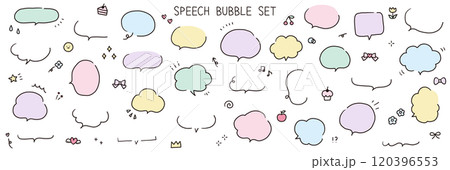 手描きの吹き出しのベクターイラストセット。ふきだし、フレーム、おしゃれ、手書き、ハート、星 120396553