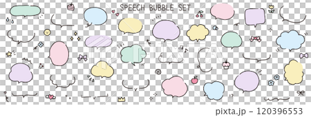 手描きの吹き出しのベクターイラストセット。ふきだし、フレーム、おしゃれ、手書き、ハート、星 120396553