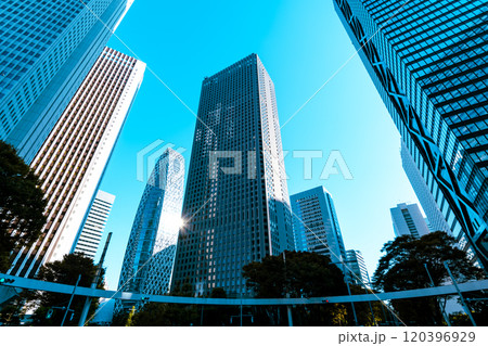 新宿副都心 北通りの交差点と高層ビル群 2024.11　a-4 ライトカラー 120396929