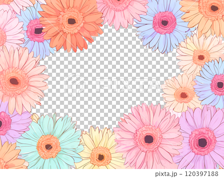 カラフルなガーベラの丸いフレーム 120397188