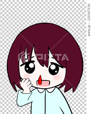 Girl with nosebleed, child, feeling unwell, sick Girl with nosebleed, child, feeling unwell, sick 120397538
