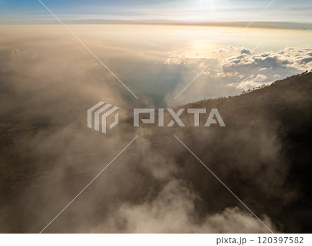 Aerial view Kawah Ijen volcano with turquoise sulfur water lake at sunrise.Amazing nature landscape view at East Java, Indonesia. Natural landscape background Aerial view Kawah Ijen volcano with turquoise sulfur water lake at sunrise.Amazing nature landscape view at East Java, Indonesia. Natural landscape background 120397582