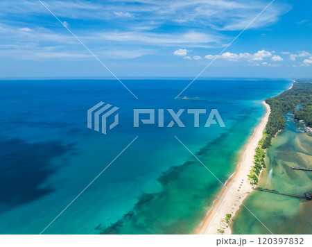 Beautiful sea surface in summer season seascape background ,Nature sea beach background,High angle view waves seascape nature view 120397832