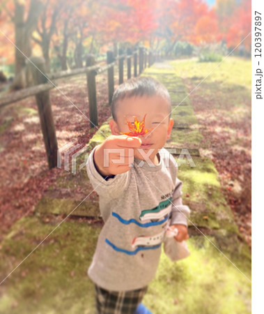 紅葉と男の子 120397897