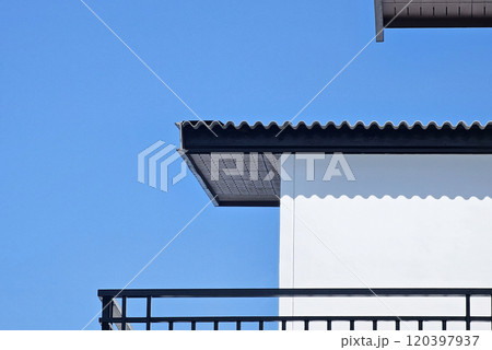 Minimal Building with Blue Sky Background. Minimal Building with Blue Sky Background. 120397937