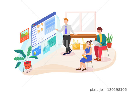 The man is coaching about business management. 120398306