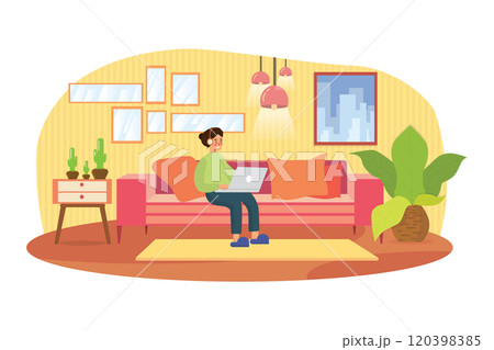 Social media young asian micro influencer in relax casual style at home 120398385