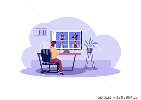 Online job interview. HR management making video call for contacting candidate by conference, talking on webcam. Online job interview. HR management making video call for contacting candidate by conference, talking on webcam. 120398415