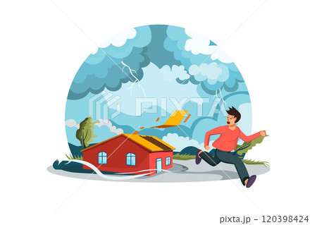 Natural disasters outdoor composition with living house on storm flat images of sky and environment 120398424
