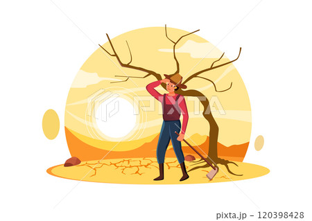 Natural disasters composition with village in desert suffering from drought with houses and dried up tree Natural disasters composition with village in desert suffering from drought with houses and dried up tree 120398428
