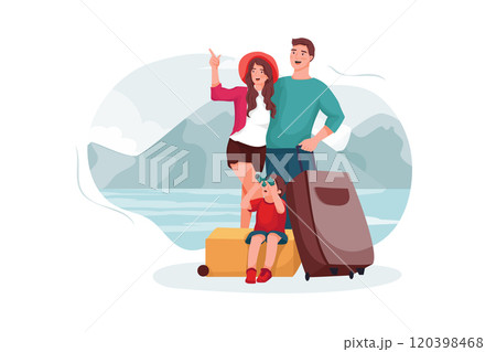 Parents and son went to the tourist destination 120398468