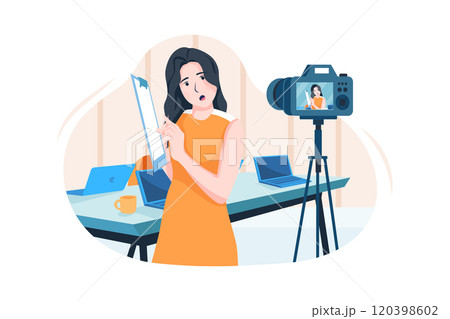 Businesswoman coaching online in front of a video camera. Businesswoman coaching online in front of a video camera. 120398602