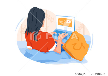 Asian woman using internet for tutorial live video. 120398603