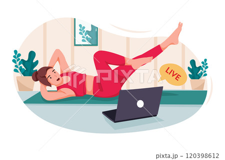 Women live streaming workout at home fitness Women live streaming workout at home fitness 120398612