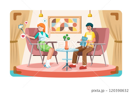 Vlogger broadcasting live event illustration concept 120398632
