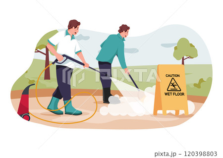 The cleaning workers are on duty. 120398803
