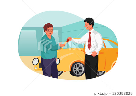 Employees wholesale car keys to buyer at the showroom 120398829